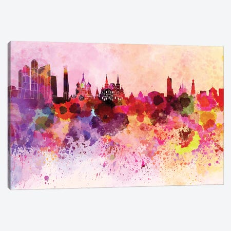 Moscow Skyline In Watercolor Background Canvas Print #PUR1566} by Paul Rommer Canvas Art