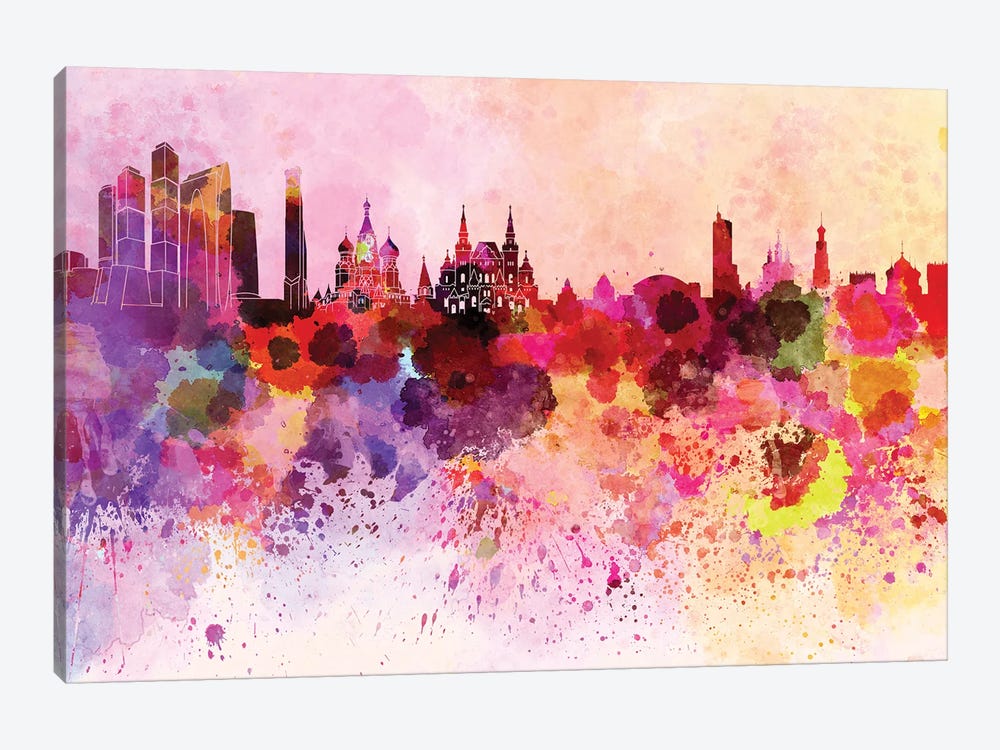 Moscow Skyline In Watercolor Background by Paul Rommer 1-piece Canvas Art