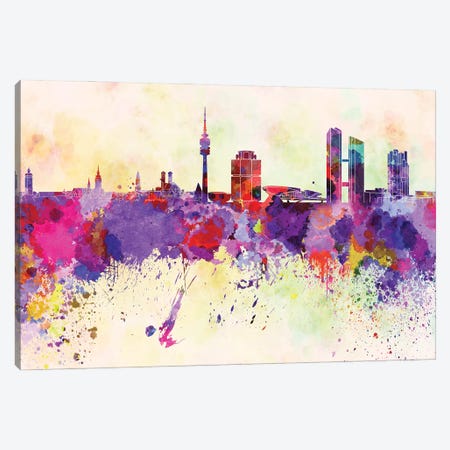 Munich Skyline In Watercolor Background Canvas Print #PUR1568} by Paul Rommer Canvas Art Print
