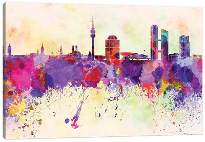 Munich Skyline In Watercolor Background Canvas Art Print