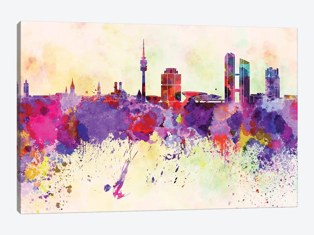 Munich Skyline In Watercolor Background by Paul Rommer 1-piece Canvas Art