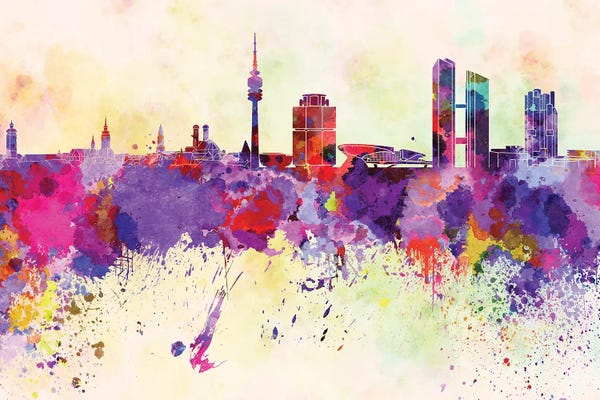 Bavaria: Munich Skyline In Watercolor Background by Paul Rommer