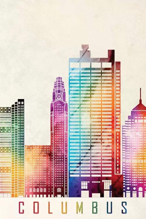 Columbus Landmarks Watercolor Poster by Paul Rommer wall art