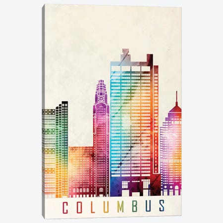 Columbus Landmarks Watercolor Poster Canvas Print #PUR156} by Paul Rommer Art Print
