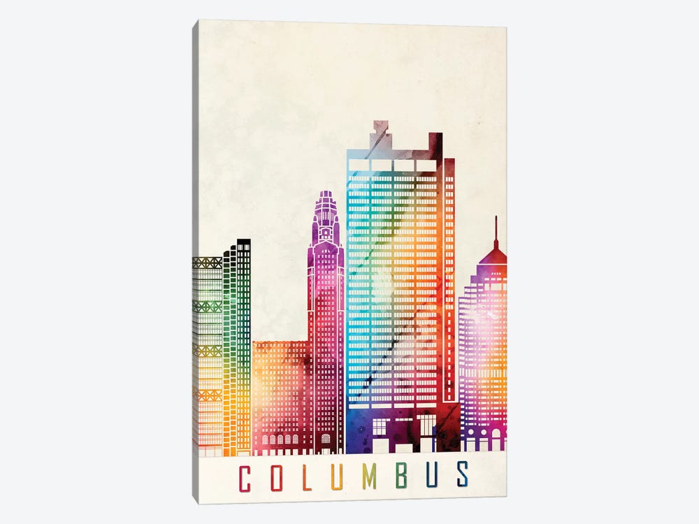 Columbus Landmarks Watercolor Poster by Paul Rommer 1-piece Art Print