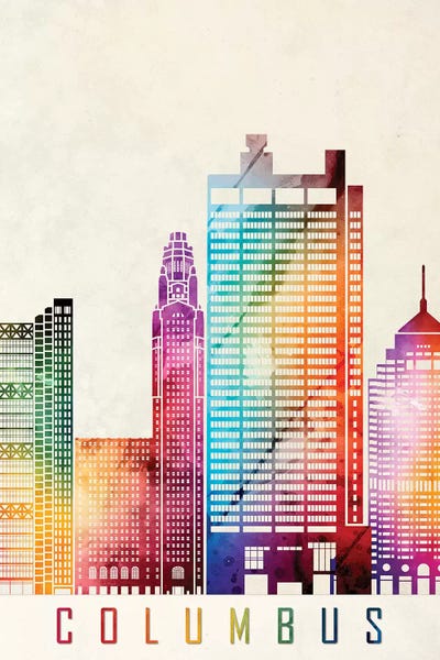 Columbus: Columbus Landmarks Watercolor Poster by Paul Rommer