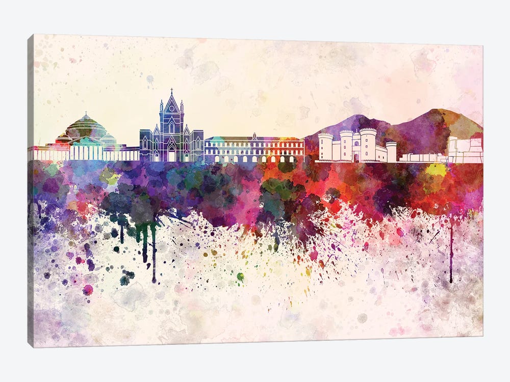 Naples Skyline In Watercolor Background by Paul Rommer 1-piece Canvas Art
