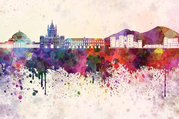 Naples: Naples Skyline In Watercolor Background by Paul Rommer