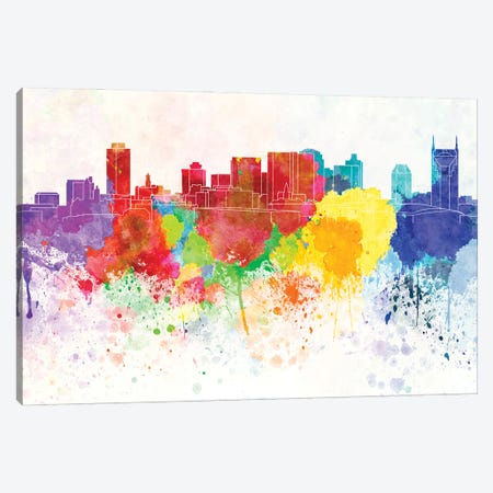 Nashville Skyline In Watercolor Background Canvas Print #PUR1574} by Paul Rommer Canvas Print