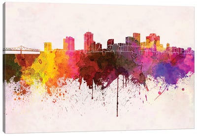 New Orleans Skyline In Watercolor Background Canvas Art Print - New Orleans Art
