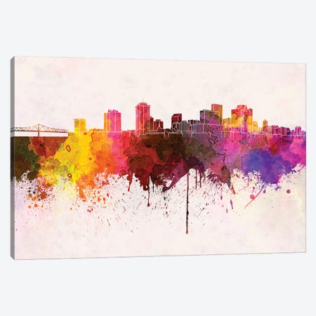 New Orleans Skyline In Watercolor Background Canvas Print #PUR1578} by Paul Rommer Canvas Wall Art