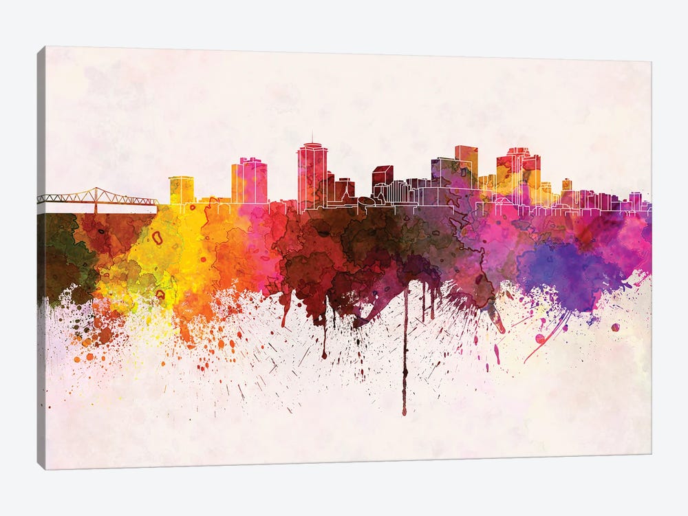 New Orleans Skyline In Watercolor Background by Paul Rommer 1-piece Art Print