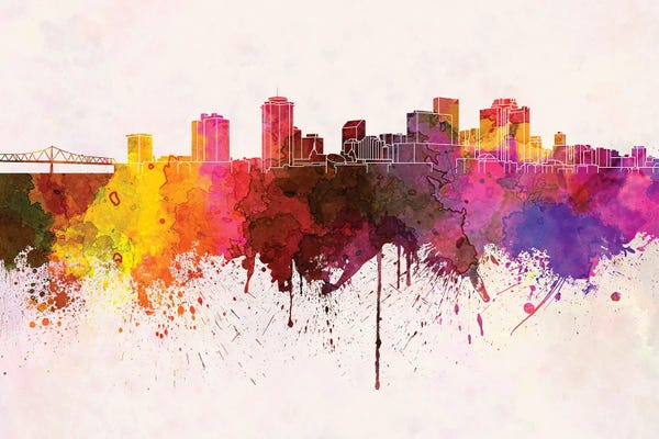 New Orleans Skylines: New Orleans Skyline In Watercolor Background by Paul Rommer