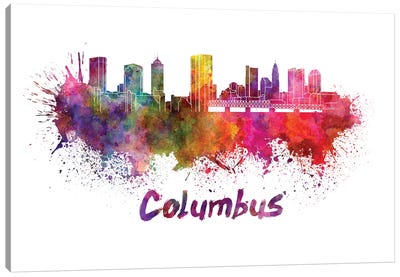 Columbus Skyline In Watercolor Canvas Art Print - Ohio Art