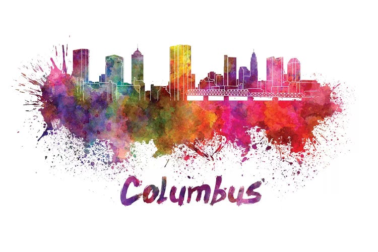 Columbus Skyline In Watercolor by Paul Rommer wall art