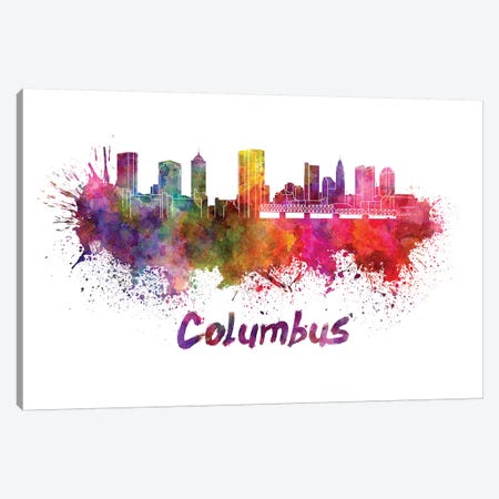 Columbus Skyline In Watercolor Canvas Print #PUR157} by Paul Rommer Canvas Print