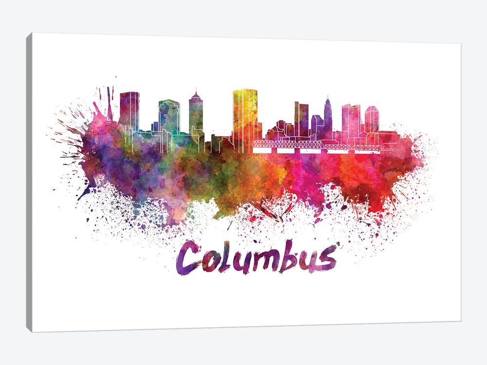 Columbus Skyline In Watercolor by Paul Rommer 1-piece Canvas Art