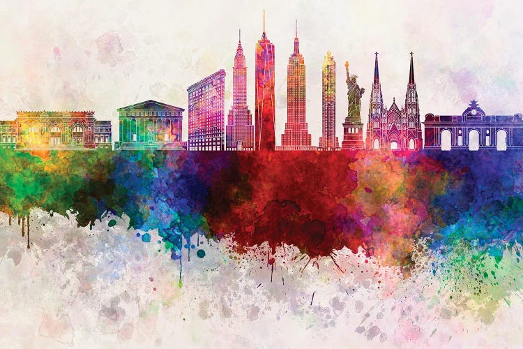 New York IIi Skyline In Watercolor Background