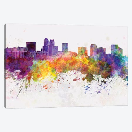 Newark Skyline In Watercolor Background Canvas Print #PUR1582} by Paul Rommer Canvas Print