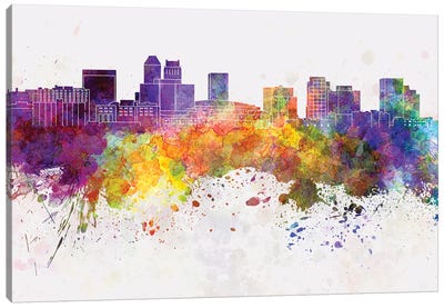 Newark Skyline In Watercolor Background Canvas Art Print - New Jersey Art