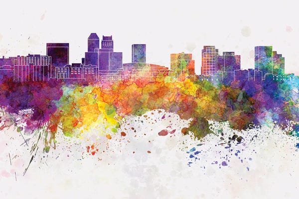 New Jersey: Newark Skyline In Watercolor Background by Paul Rommer