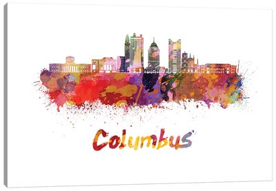 Columbus Skyline In Watercolor II Canvas Art Print - Ohio Art