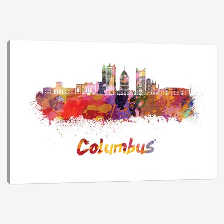 Columbus Skyline In Watercolor II Canvas Print #PUR158} by Paul Rommer Canvas Wall Art