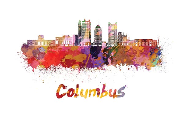 Ohio: Columbus Skyline In Watercolor II by Paul Rommer