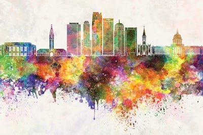 Oklahoma City II Skyline In Watercolor Background by Paul Rommer canvas print