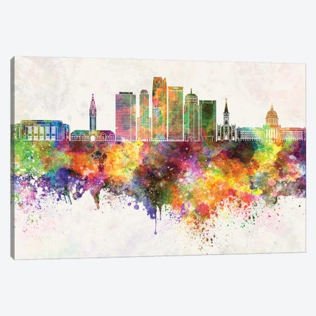 Oklahoma City II Skyline In Watercolor Background Canvas Print #PUR1593} by Paul Rommer Canvas Art