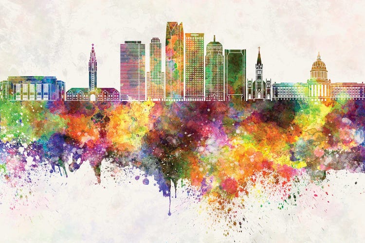 Oklahoma City II Skyline In Watercolor Background by Paul Rommer wall art