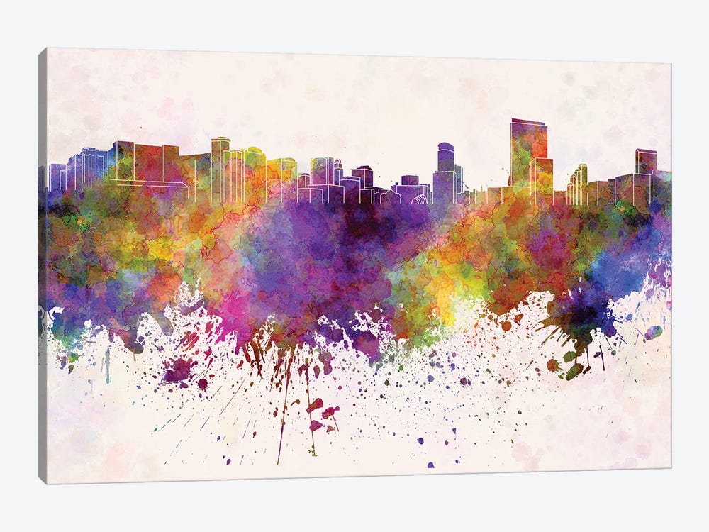Orlando Skyline In Watercolor Background by Paul Rommer 1-piece Canvas Art Print