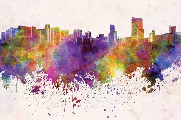 Orlando: Orlando Skyline In Watercolor Background by Paul Rommer