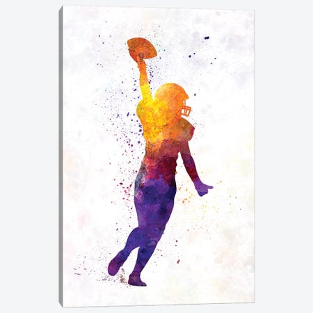 American Football Female Player In Watercolor Canvas Print #PUR15} by Paul Rommer Canvas Artwork
