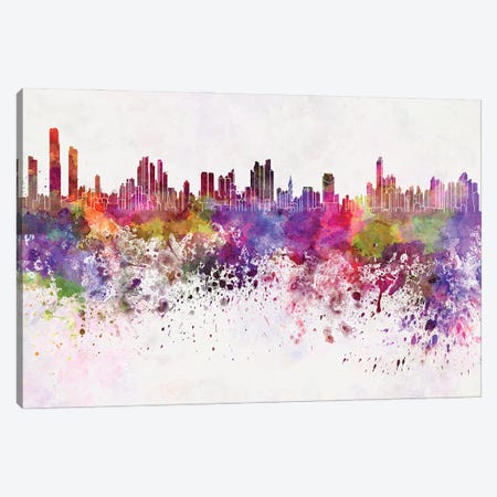 Panama City Skyline In Watercolor Background Canvas Print #PUR1607} by Paul Rommer Canvas Print