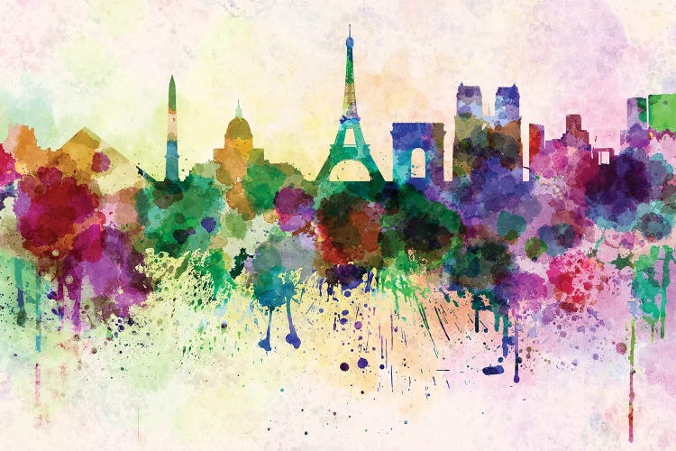 Paris Skyline In Watercolor Background