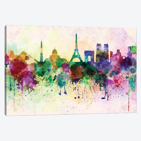 Paris Skyline In Watercolor Background Canvas Print #PUR1609} by Paul Rommer Canvas Wall Art