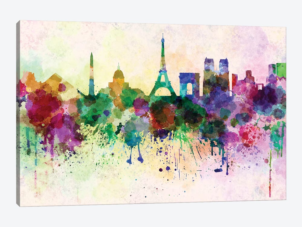 Paris Skyline In Watercolor Background by Paul Rommer 1-piece Art Print