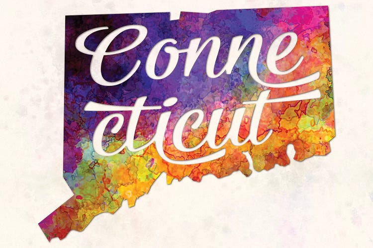 Connecticut US State In Watercolor Text Cut Out by Paul Rommer wall art