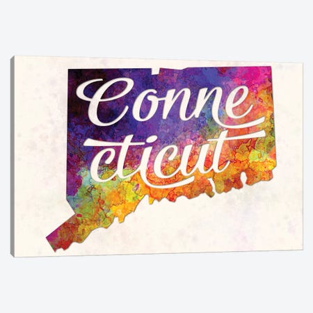 Connecticut US State In Watercolor Text Cut Out Canvas Print #PUR160} by Paul Rommer Art Print