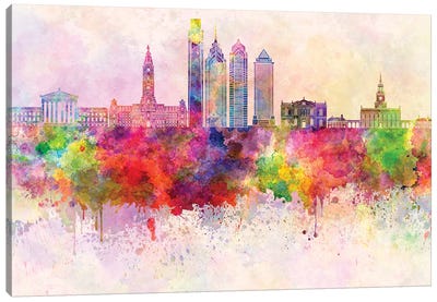 Philadelphia II Skyline In Watercolor Background Canvas Art Print - Philadelphia Skylines
