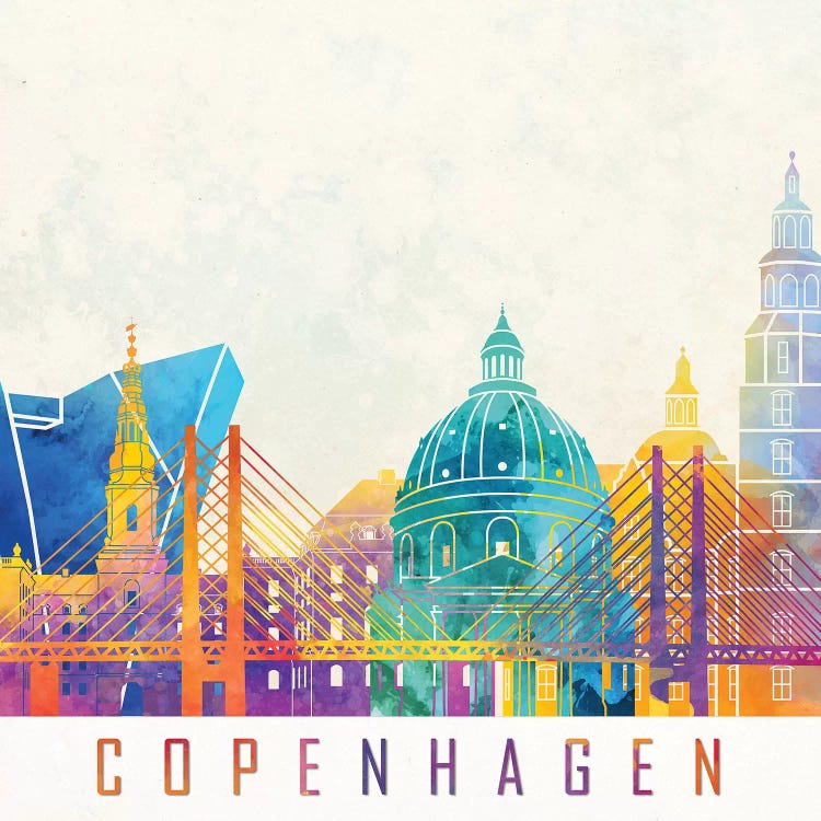 Copenhagen Landmarks Watercolor Poster by Paul Rommer wall art