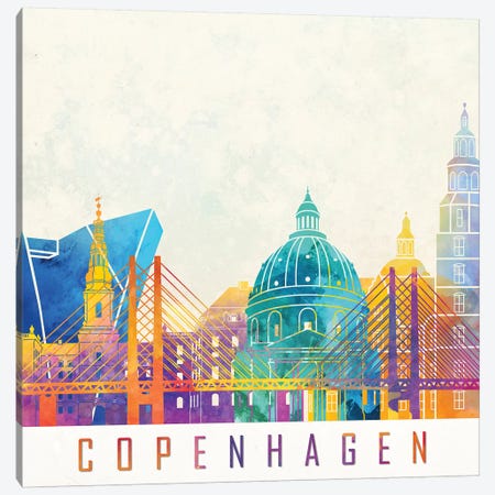 Copenhagen Landmarks Watercolor Poster Canvas Print #PUR161} by Paul Rommer Art Print