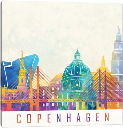 Copenhagen Landmarks Watercolor Poster Canvas Art Print - Copenhagen Art