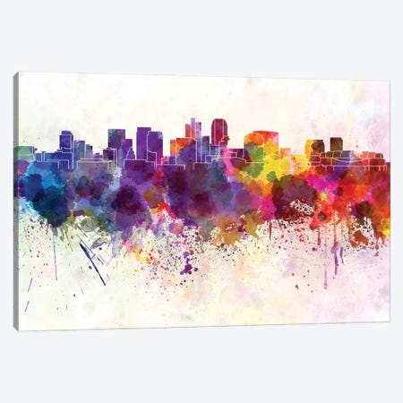 Phoenix Skyline In Watercolor Background Canvas Print #PUR1620} by Paul Rommer Canvas Wall Art