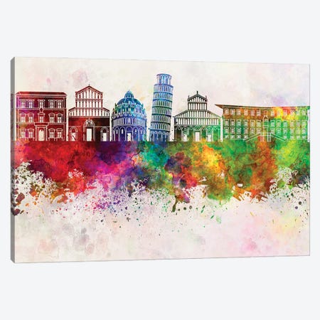 Pisa Skyline In Watercolor Background Canvas Print #PUR1622} by Paul Rommer Canvas Artwork