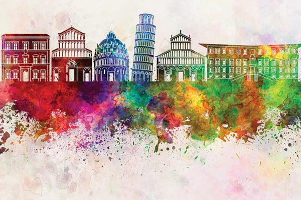 Pisa: Pisa Skyline In Watercolor Background by Paul Rommer