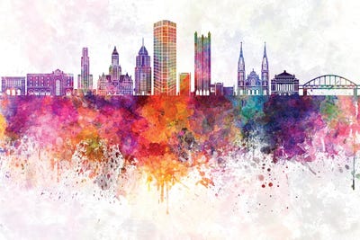 Pittsburgh II Skyline In Watercolor Background by Paul Rommer canvas print