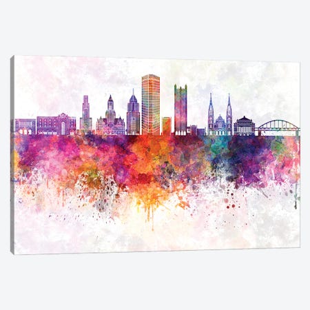 Pittsburgh II Skyline In Watercolor Background Canvas Print #PUR1624} by Paul Rommer Art Print