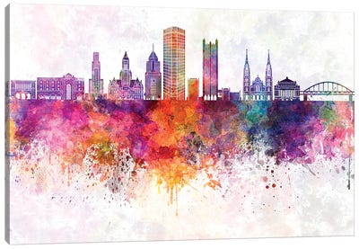 Pittsburgh II Skyline In Watercolor Background Canvas Art Print - Pittsburgh Skylines